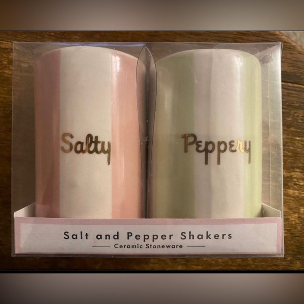 New! Pastel Striped Ceramic Salt & Pepper Stoneware Shakers By Thirstystone